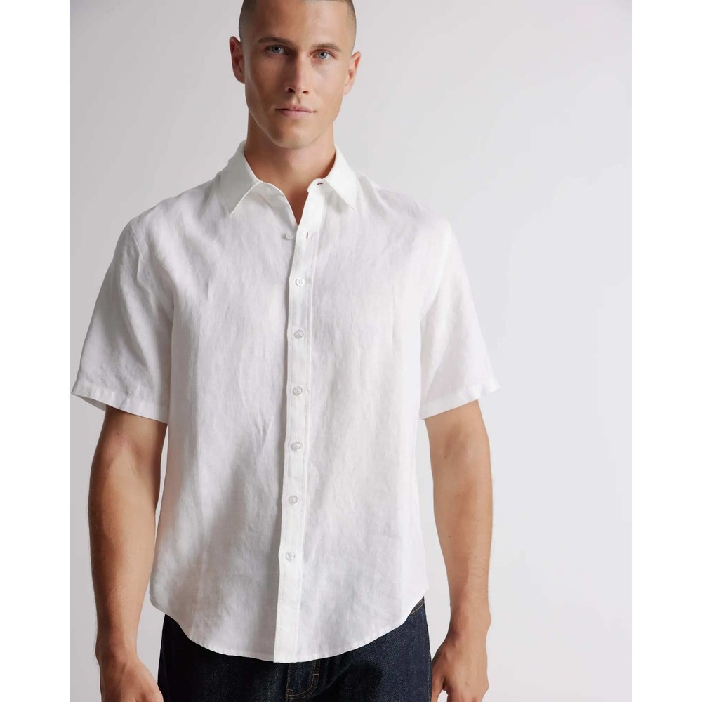 Quince European Linen Short Sleeve Relaxed Fit Shirt White Mens Medium NWT